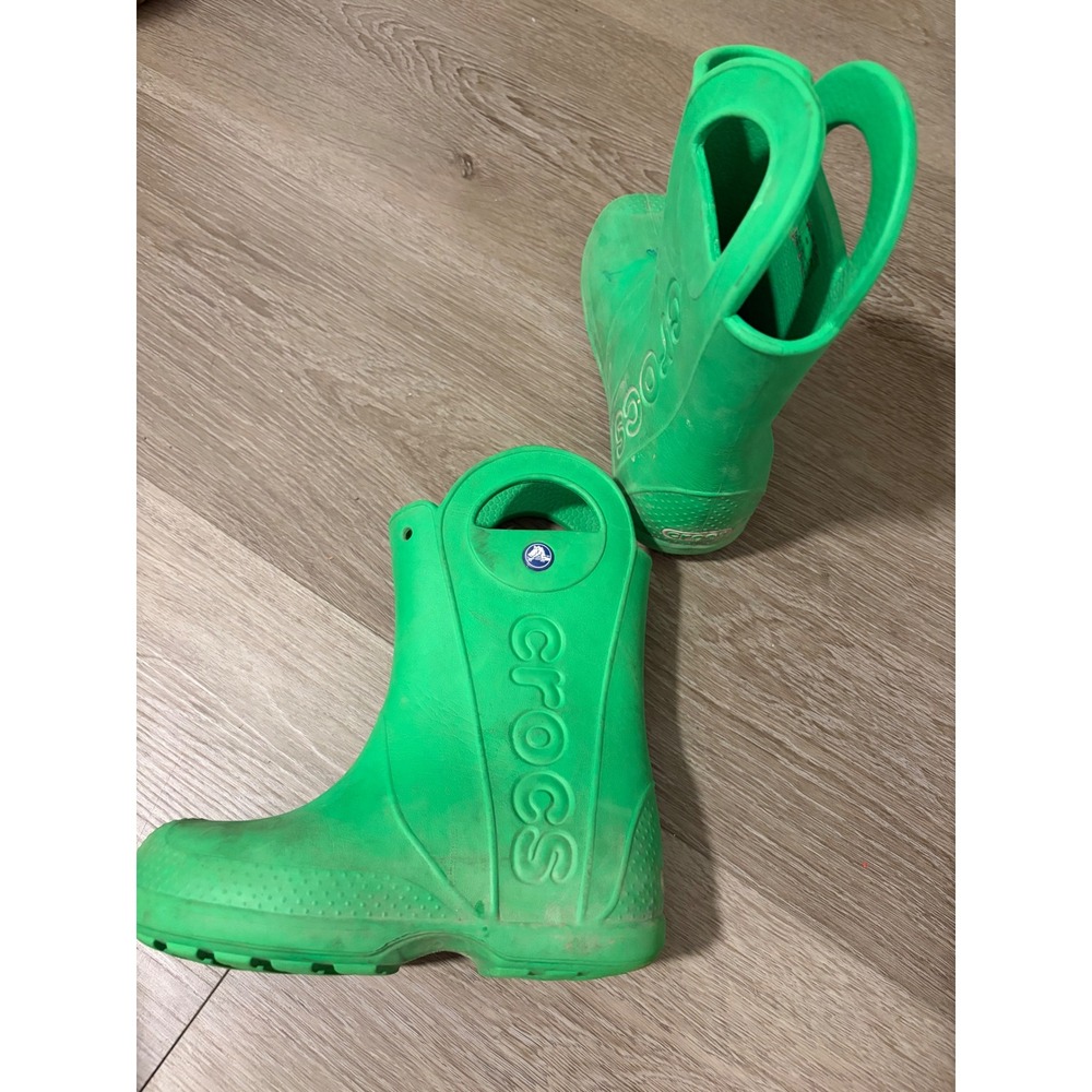 Crocs Kids Handle It Rain Boots Green Waterproof Pull On Size C 13